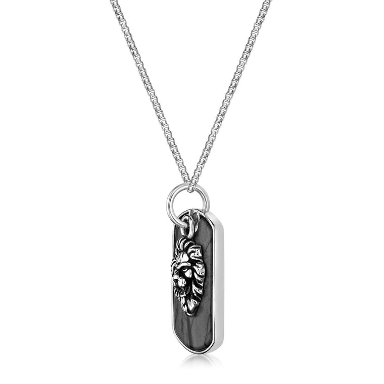 Men's Picasso Jasper Lion Dog Tag in Stainless Steel