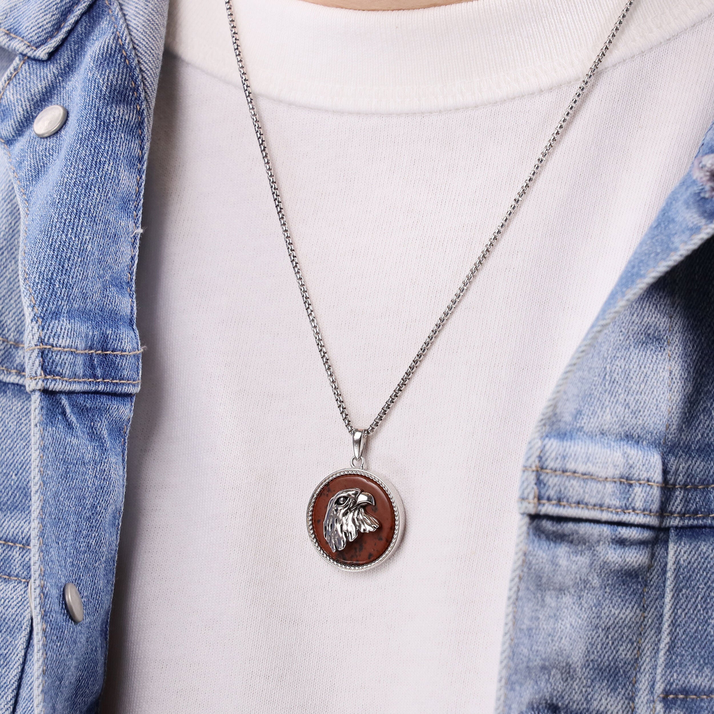 Round Eagle Pendant in Brown Obsidian and Serling Silver