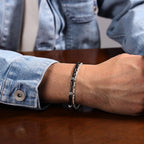 Men's Black Agate and Black Spinel Bracelet in Sterling Silver