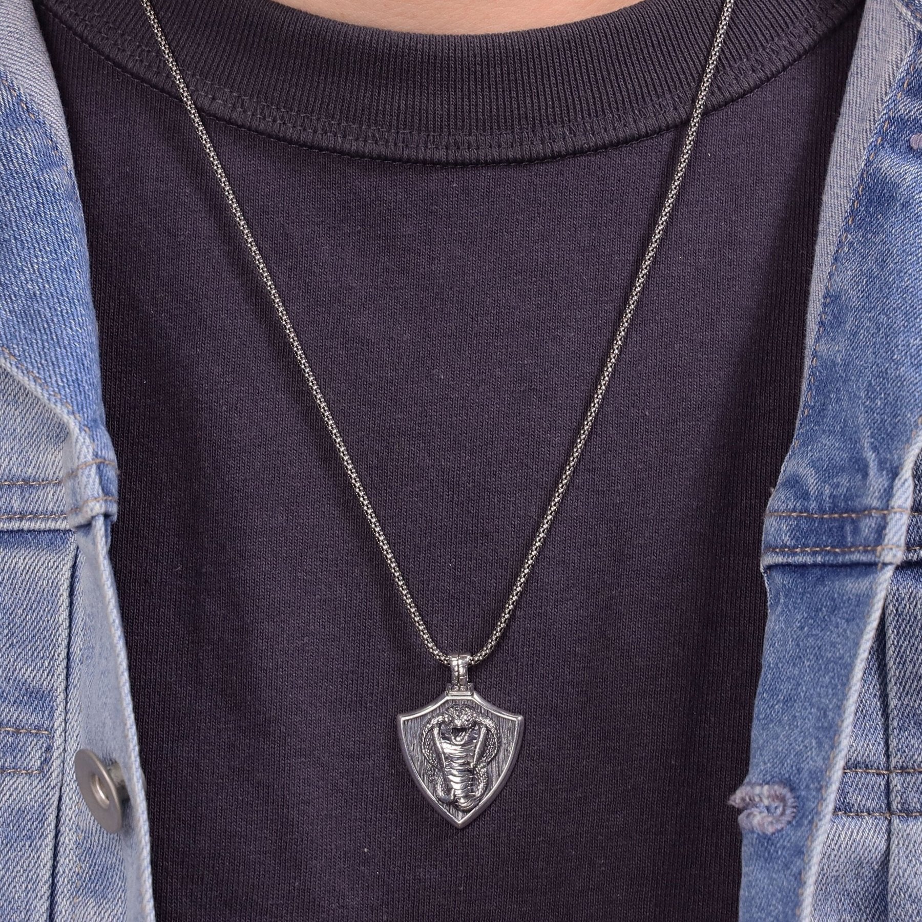 Cobra Shield Pendant in Sterling Silver