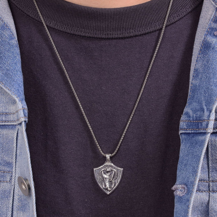 Cobra Shield Pendant in Sterling Silver