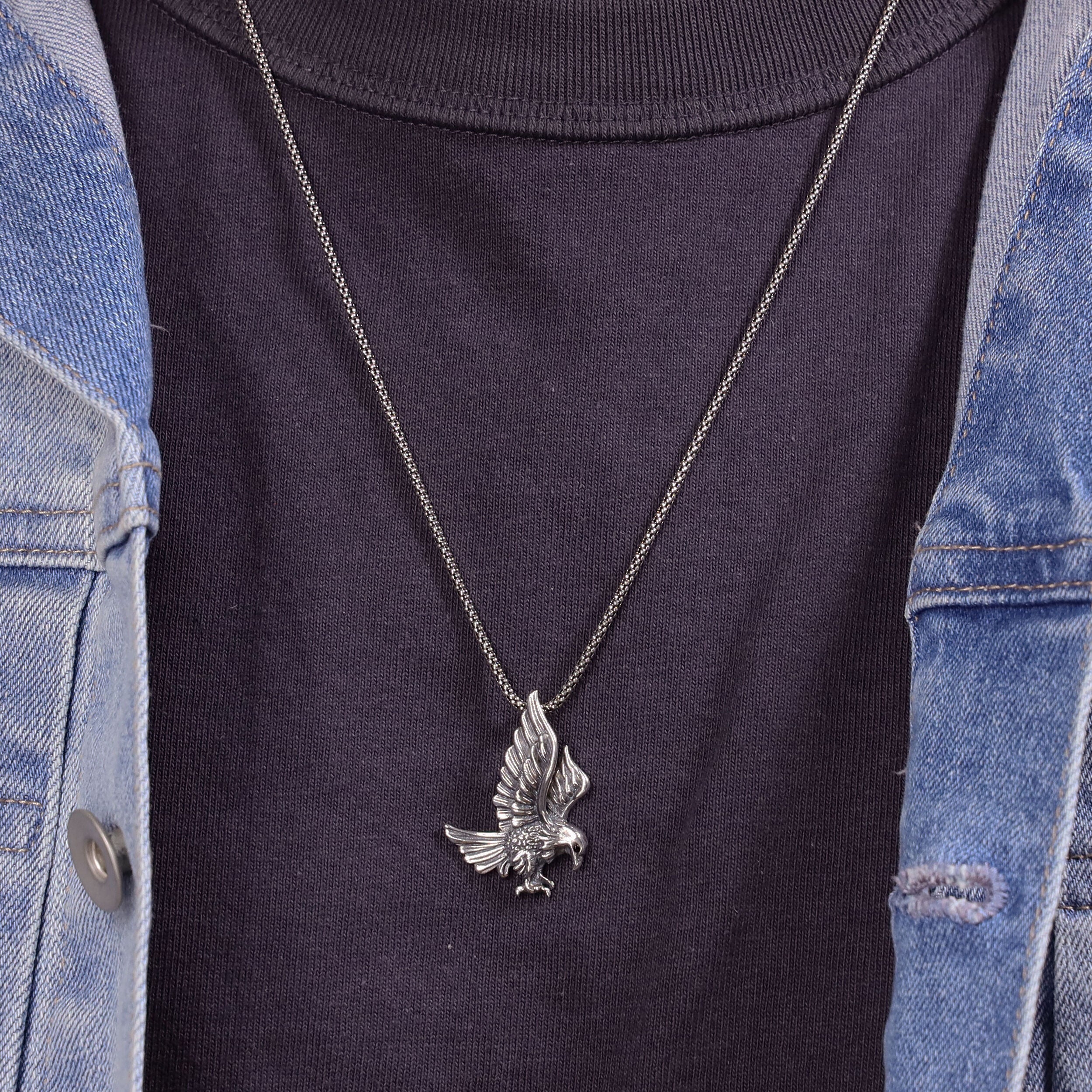 Black Spinel Eagle Pendant in Sterling Silver