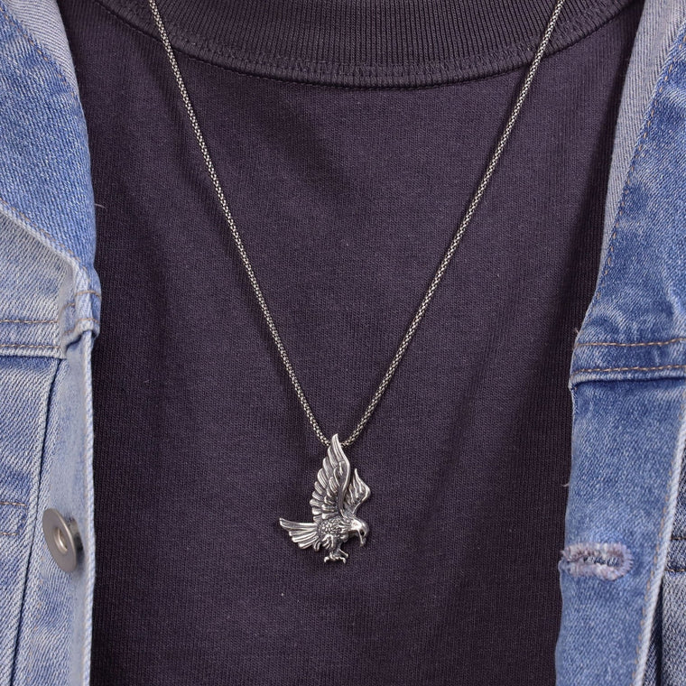 Black Spinel Eagle Pendant in Sterling Silver