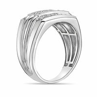 Men's Three-Row Lab Grown Diamond Band in Sterling Silver (1/4 ct. tw.)