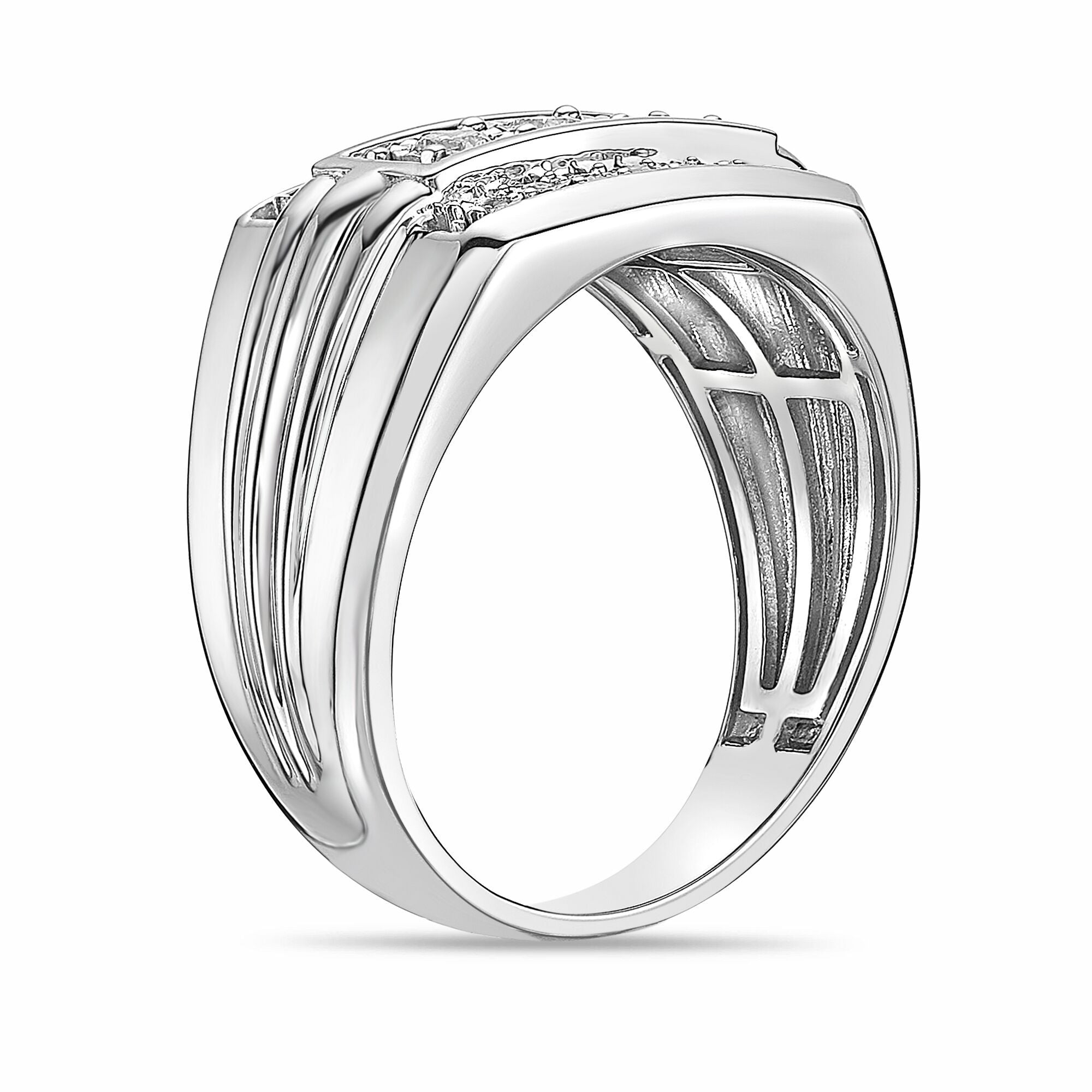 Men's Three-Row Lab Grown Diamond Band in Sterling Silver (1/4 ct. tw.)