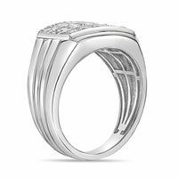 Men's Three-Row Lab Grown Diamond Statement Ring in Sterling Silver (1/3 ct. tw.)