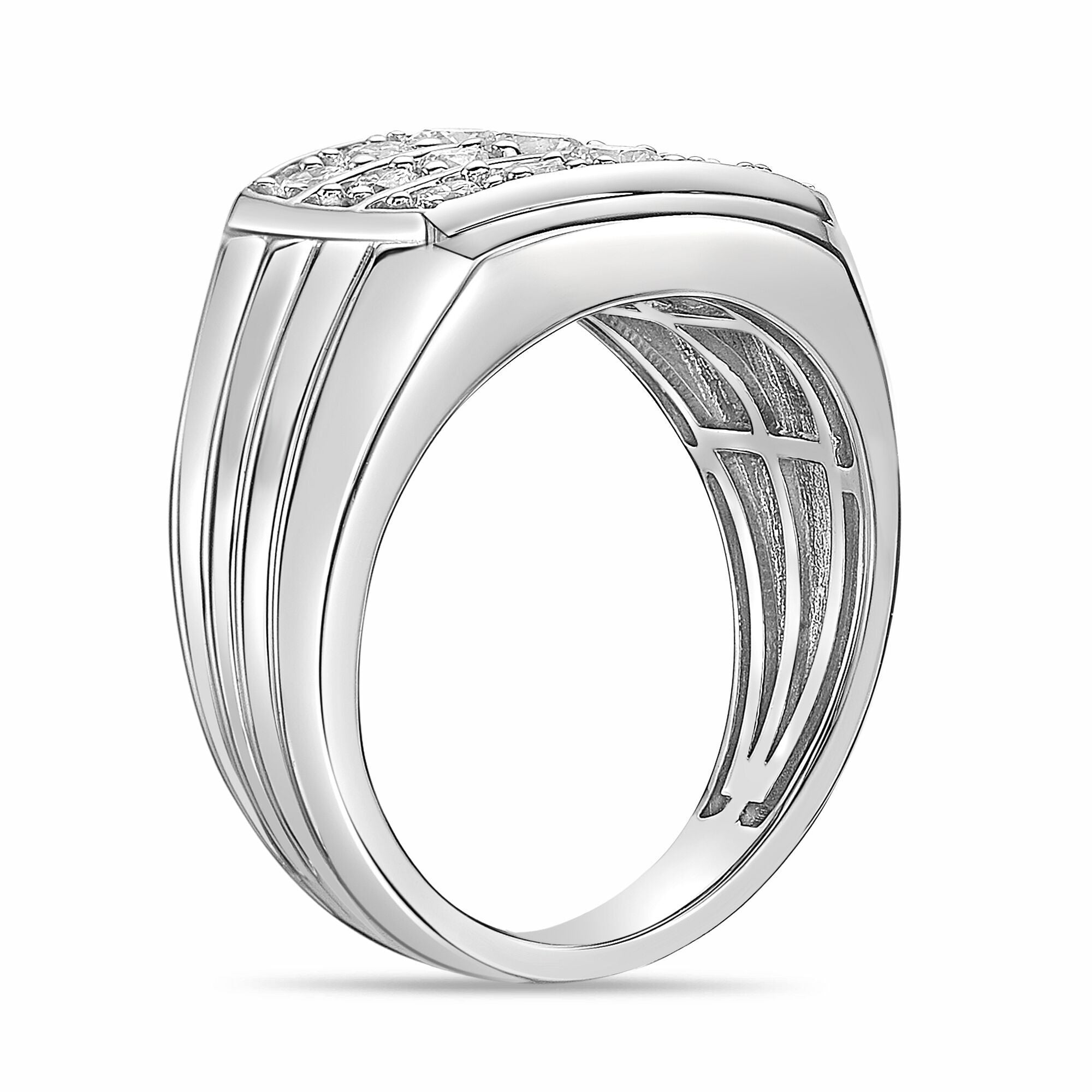 Men's Three-Row Lab Grown Diamond Statement Ring in Sterling Silver (1/3 ct. tw.)