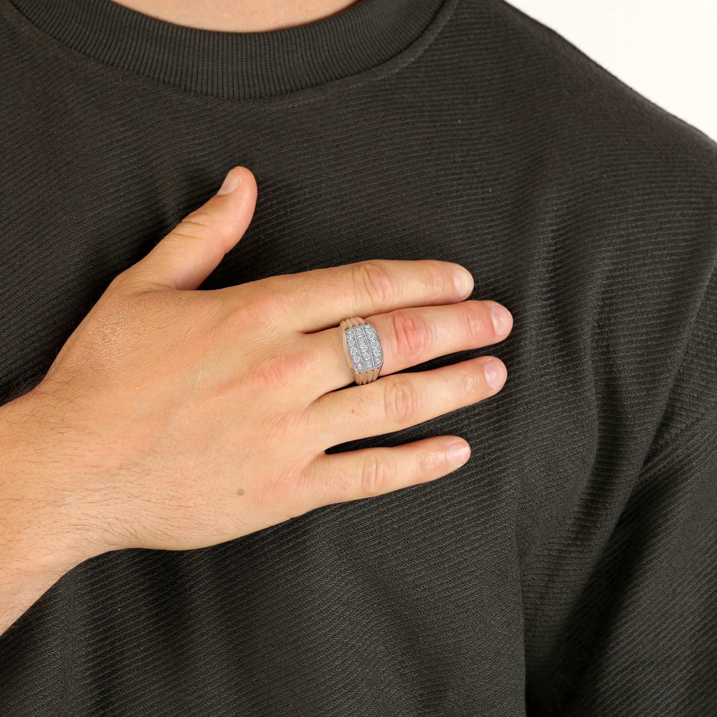 Men's Three-Row Lab Grown Diamond Statement Ring in Sterling Silver (1/3 ct. tw.)