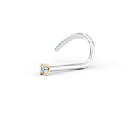 Titanium Diamond Curved Nose Ring with 14K Gold - 20G