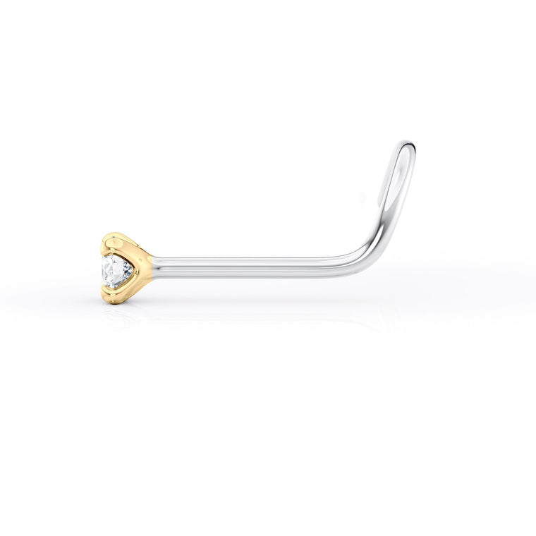 Titanium Diamond Curved Nose Ring with 14K Gold - 20G