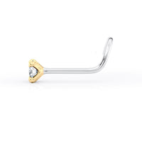 Titanium Diamond Curved Nose Ring with 14K Gold - 20G