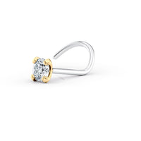 Titanium Diamond Curved Nose Ring with 14K Gold - 20G