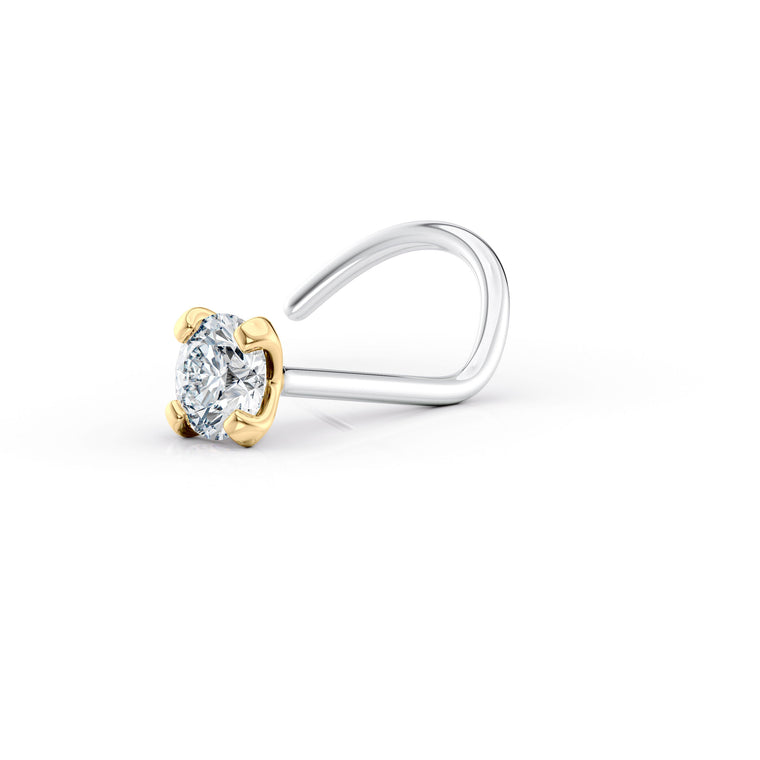 Titanium Diamond Curved Nose Ring with 14K Gold - 20G