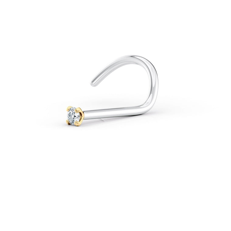 Titanium Cubic Zirconia Curved Nose Ring with 14K Gold - 20G