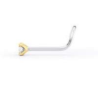 Titanium Cubic Zirconia Curved Nose Ring with 14K Gold - 20G