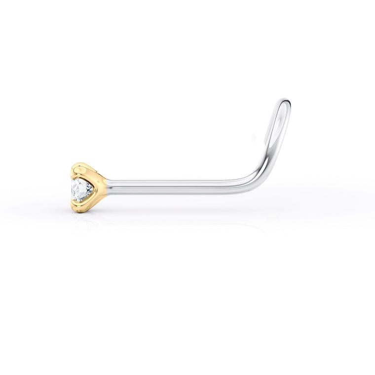 Titanium Cubic Zirconia Curved Nose Ring with 14K Gold - 20G