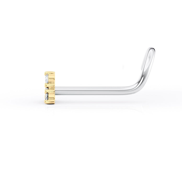 Titanim Triangle Cubic Zirconia Curved Nose Ring with 14K Gold - 20G