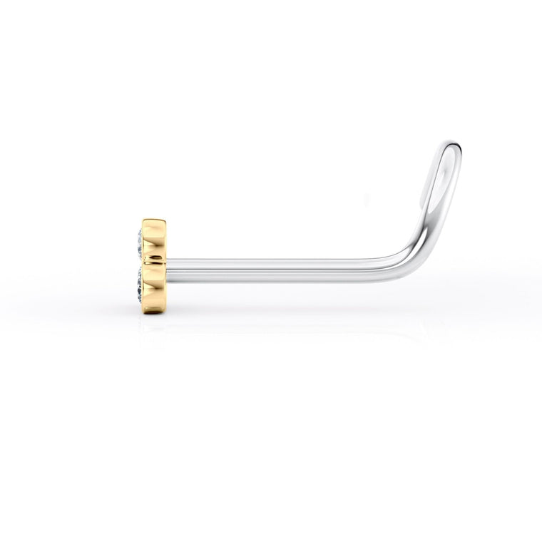 Titanim Clover Cubic Zirconia Curved Nose Ring with 14K Gold - 20G