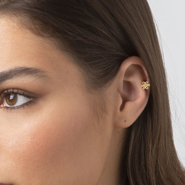 Titanium Eternity Knot Cartilage Piercing with 14K Gold - 18G