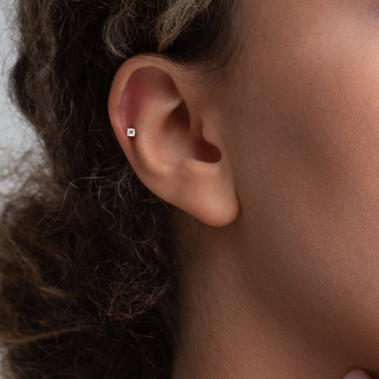 Titanium Cubic Zirconia Cartilage Piercing with 14K Gold - 18G