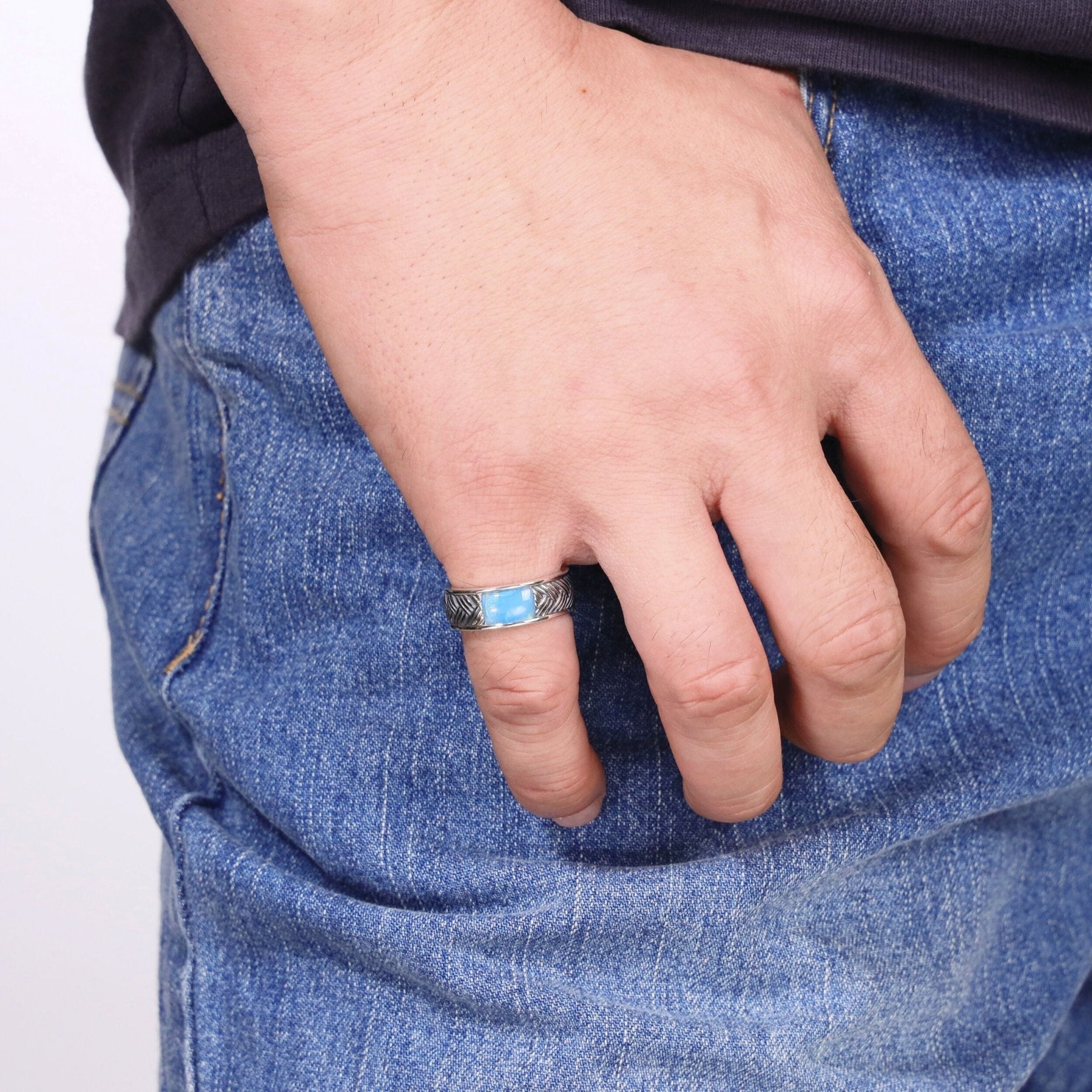 Men's Royal Blue Agate Woven Band in Sterling Silver