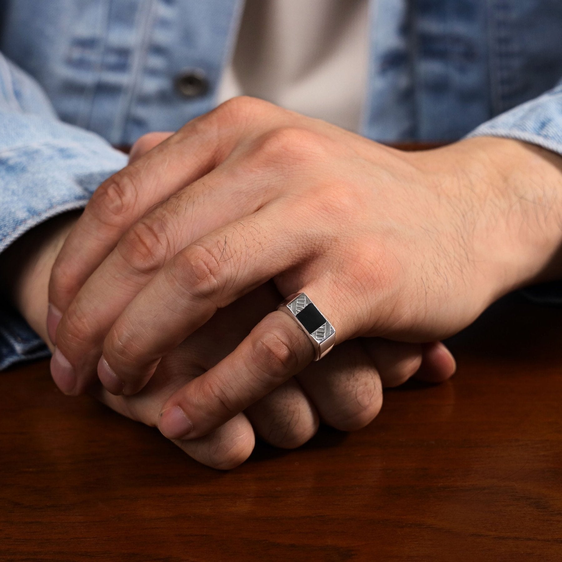 Men's Black Onyx Ring in Sterling Silver