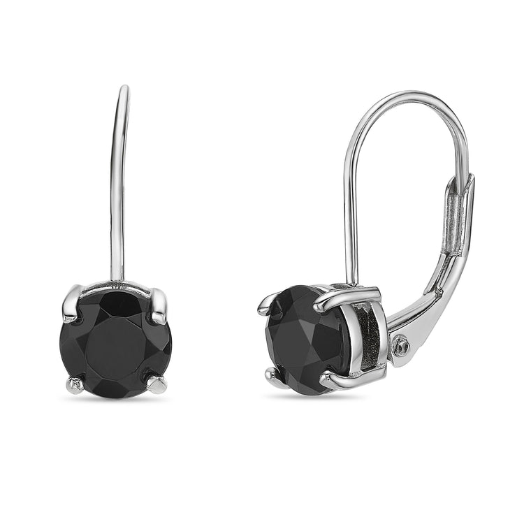 Black Onyx Leaverback Earrings in Sterling Silver