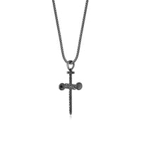 0.75 cttw Black Diamond Nail Cross Pendant in Sterling Silver, 24"