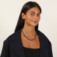 Black Pearl Necklace with Sterling Silver, 16"