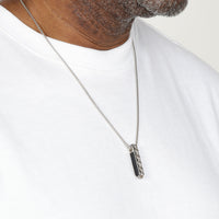 Vertical Bar Skull Pendant in Sterling Silver and Black Agate, 24"