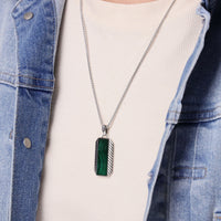 Chevron Malachite Dog Tag Pendant in Sterling Silver, 24"