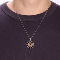 Tiger Eye and Black Agate Medalion Pendant in Sterling Silver, 24"