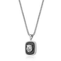 Lion's Head Medalion Pendant with Black Agate in Sterling Silver, 24"