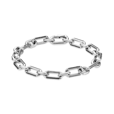 Paperclip Link Black Spinel Bracelet in Sterlin Silver, 8.5"
