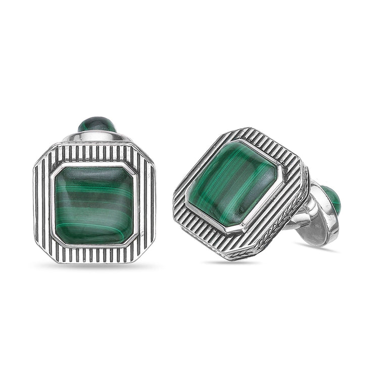 Square Malachite Cufflinks in Sterling Silver