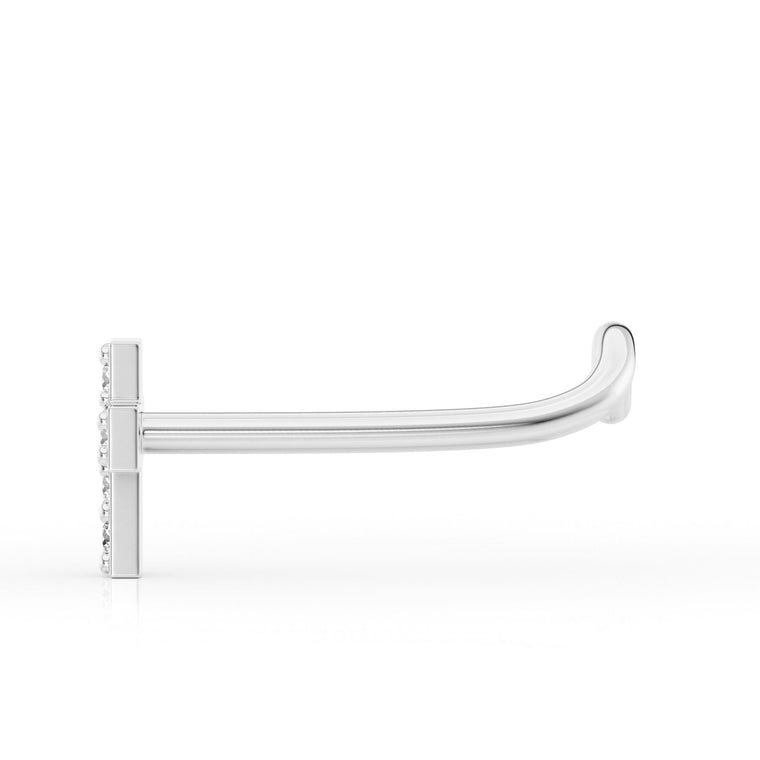 14K Cross Cubic Zirconia Curved Nose Ring - 20G