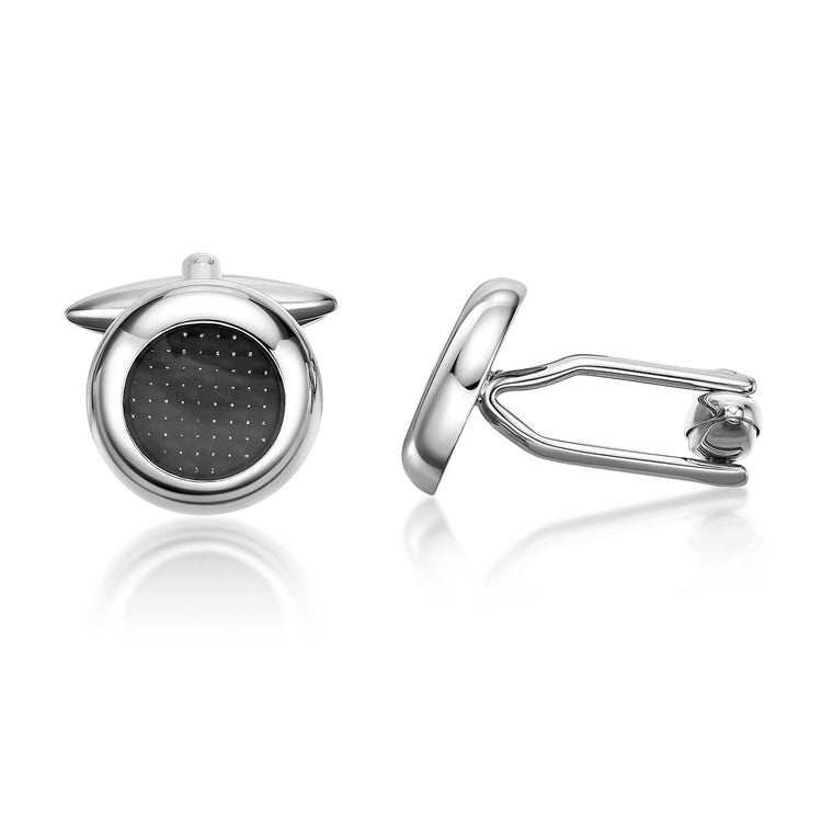 Carbon Fiber Round Cufflinks in Stainless Steel