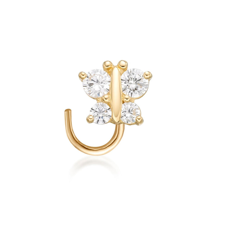 14K Gold Butterfly 0.10 Carat Lab Grown Diamond Nose Screw - 20G