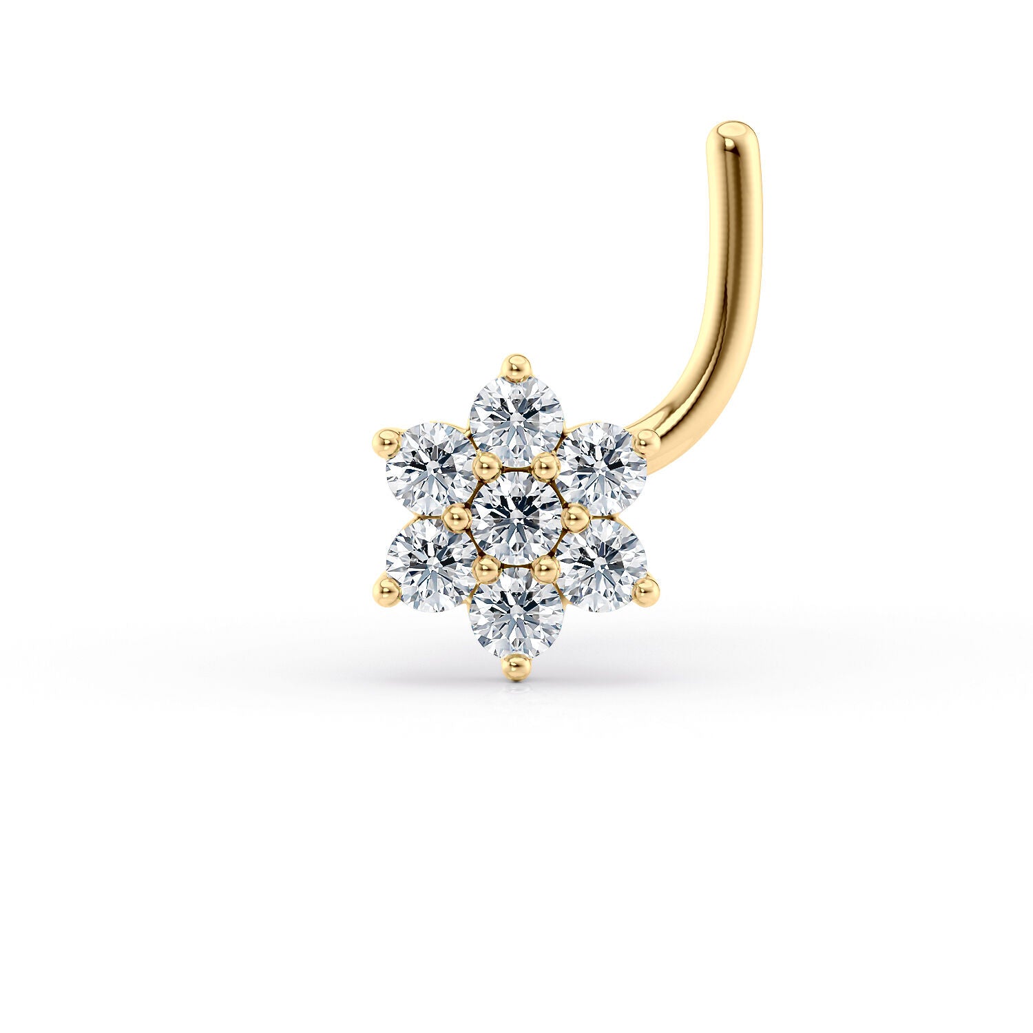14K Gold Flower Screw Lab Grown Diamond Nose Ring - 20G