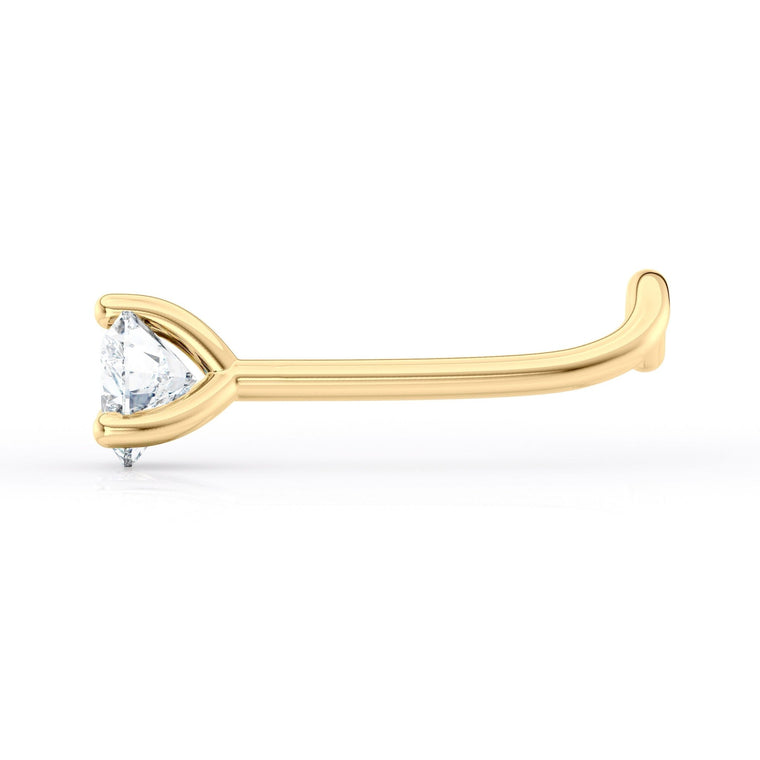 14K Heart Shaped CZ Curved Nose Ring - 20G