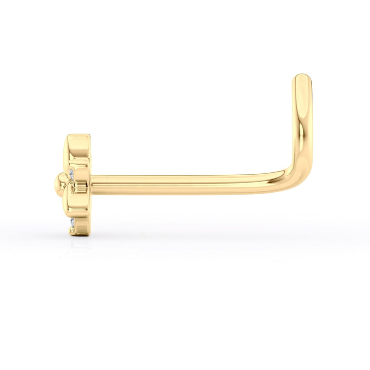 14K Flower CZ Curved Nose Ring - 20G