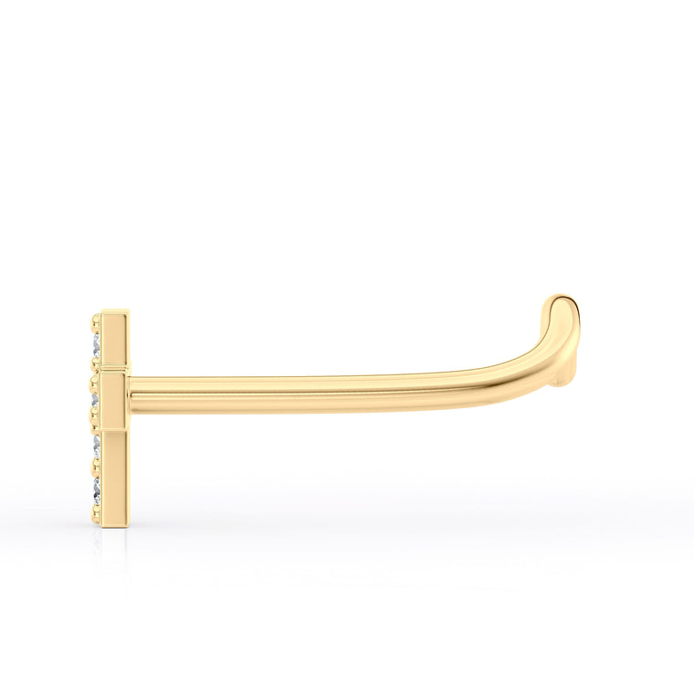 14K Cross CZ Curved Nose Ring - 20G