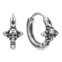 Skull Hoop Earring in Black Ion Plated Stainless Steel