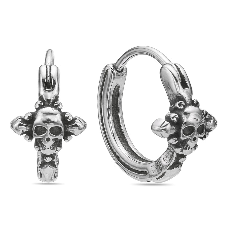 Skull Hoop Earring in Black Ion Plated Stainless Steel