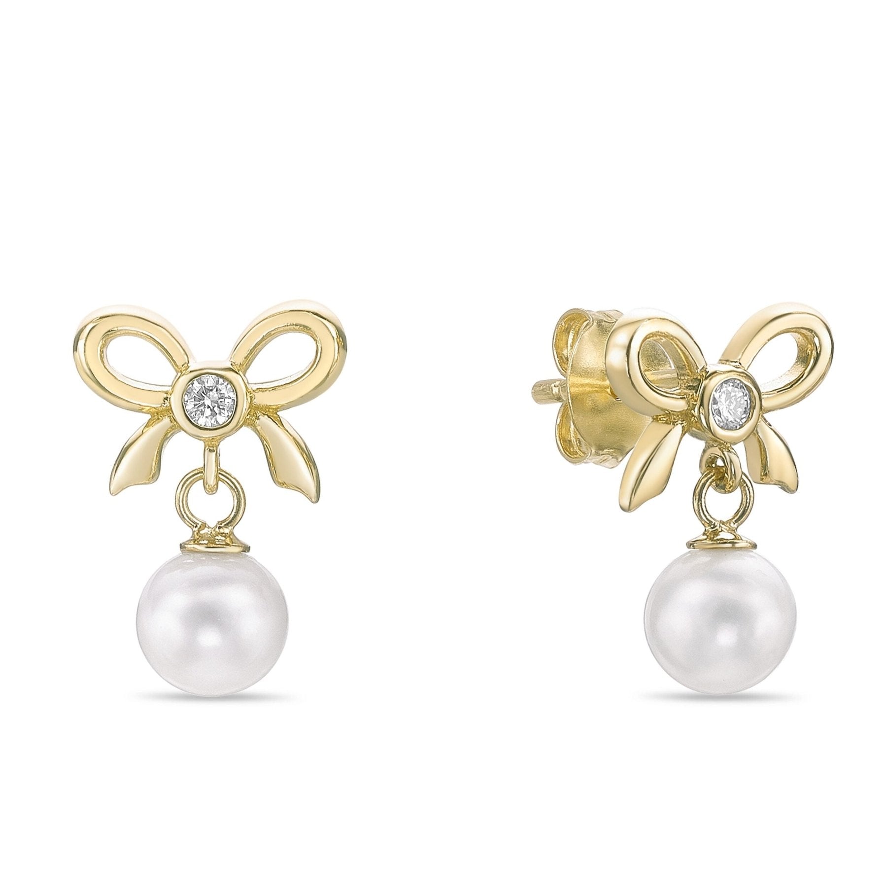 Dangle Bow Pearl Earrings