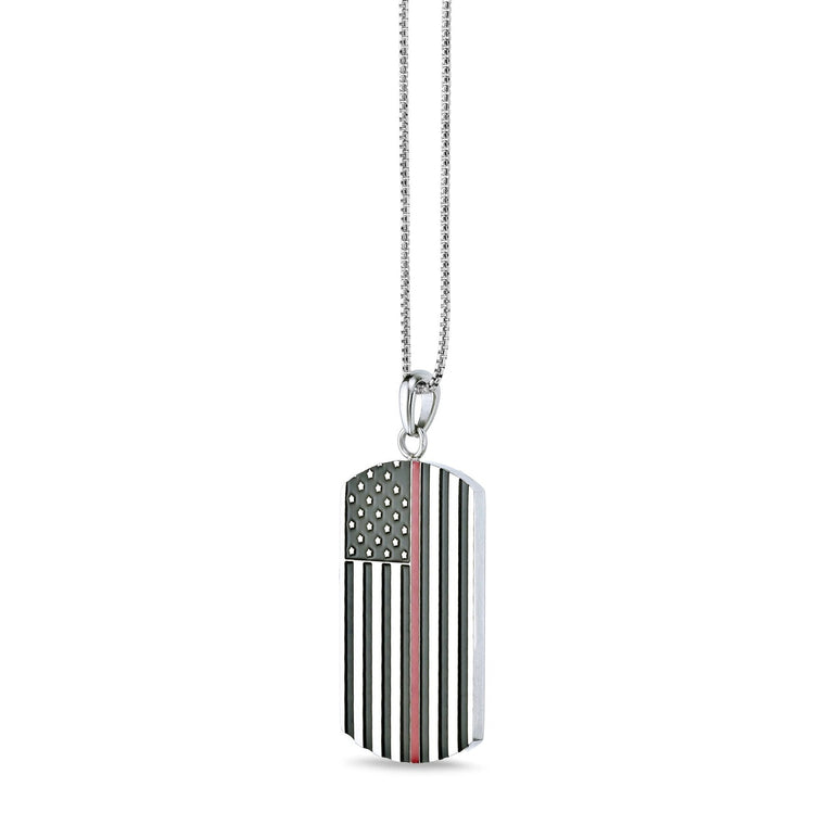 American Flag Dog Tag in Red Enamel Stainless Steel