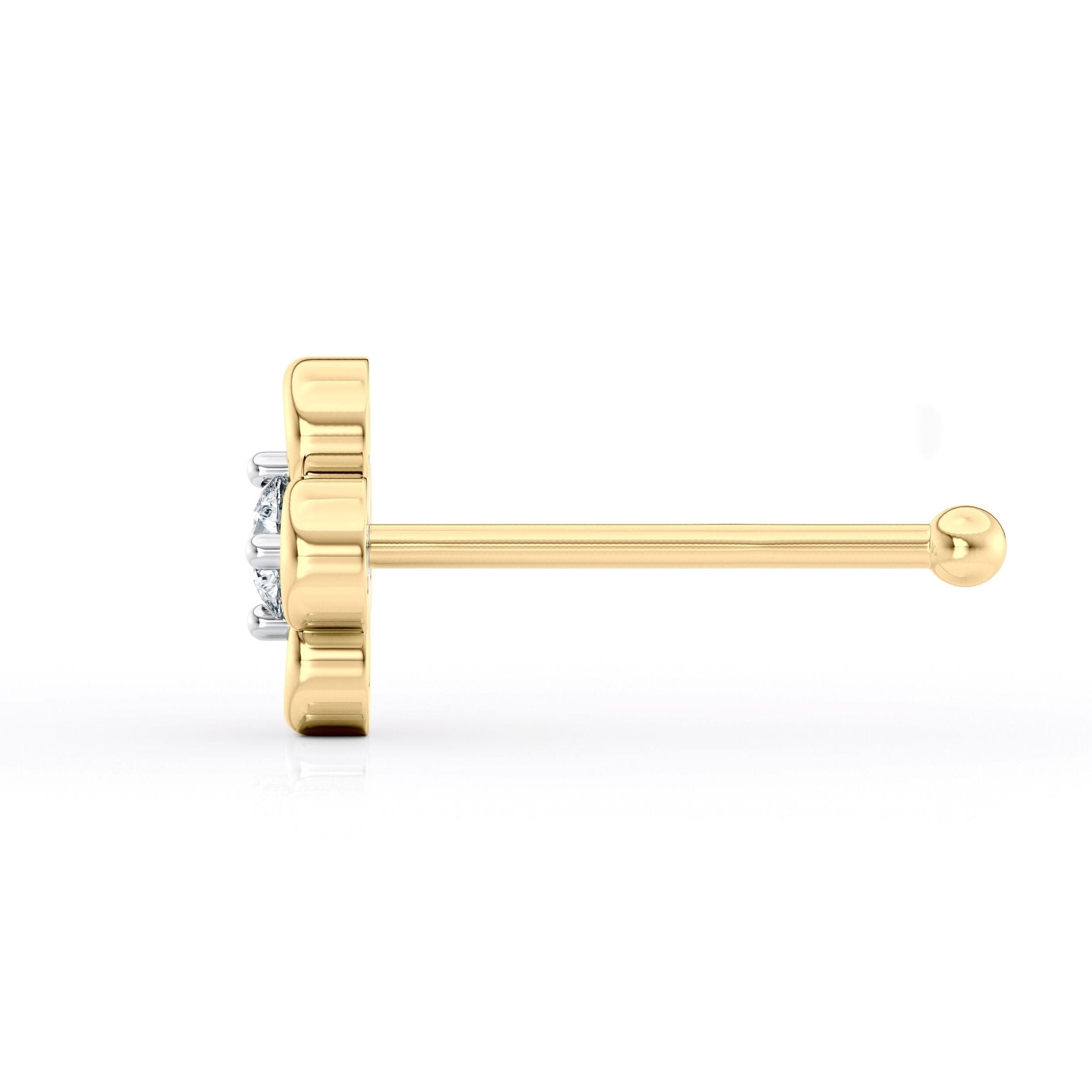 14K Gold Floral 0.04 Carat Lab Grown Diamond Nose Stud - 18G
