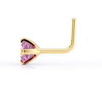 14K L-Shaped Colored CZ Nose Ring - 20G