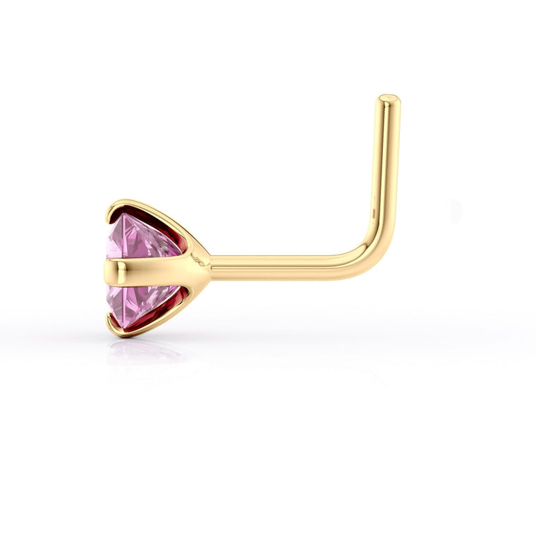 14K L-Shaped Colored CZ Nose Ring - 20G