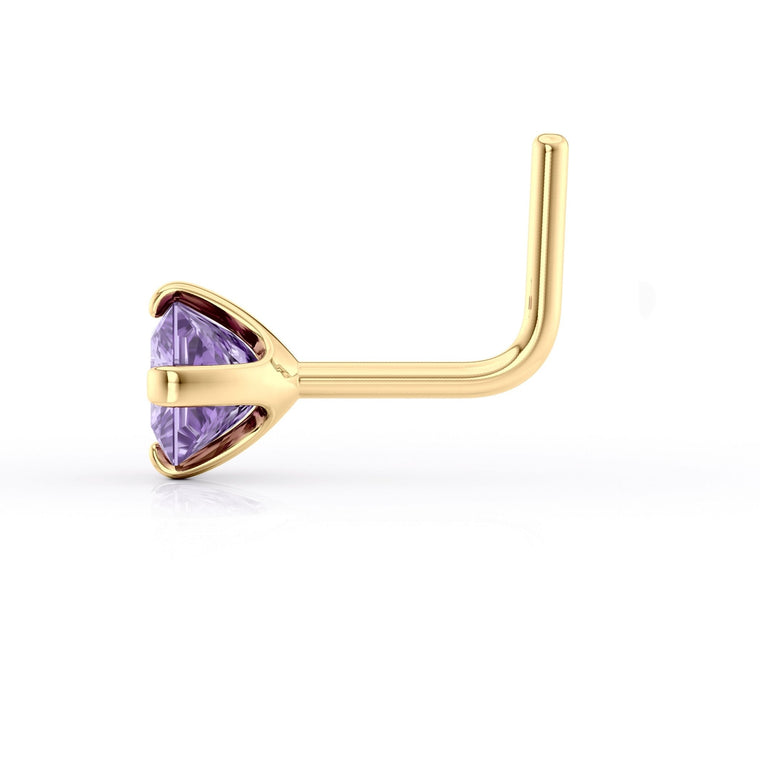 14K L-Shaped Colored CZ Nose Ring - 20G